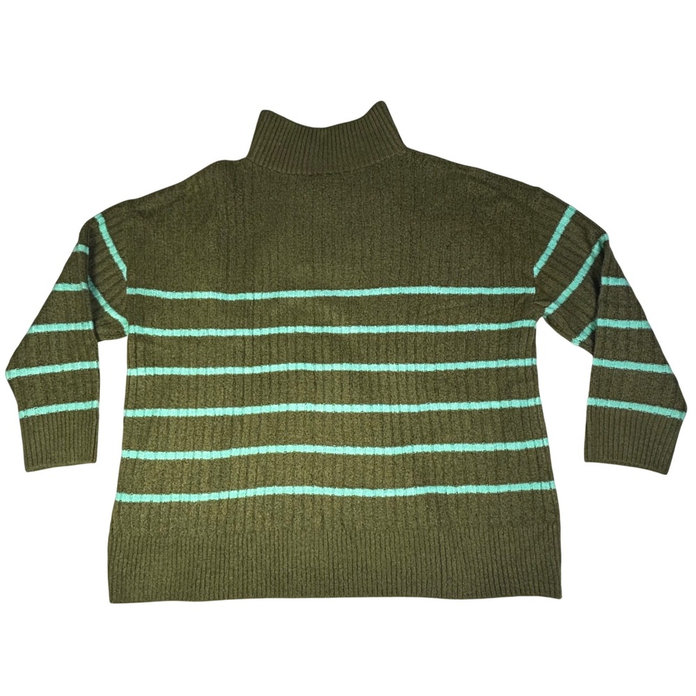 New Talbots Olive Green Mint Stripe Cable Knit Quarter Zip Pullover Sweater‎ 2X - Picture 3 of 11